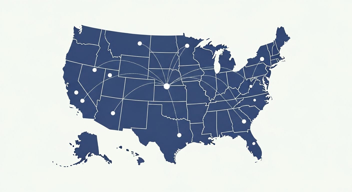 Map of the United States showing Opana Books & Tax serving clients nationwide from the Pacific Northwest